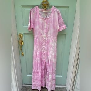 NWT LOVESHACKFANCY Edie Maxi Dress XL Begonia Pink Tie Dye